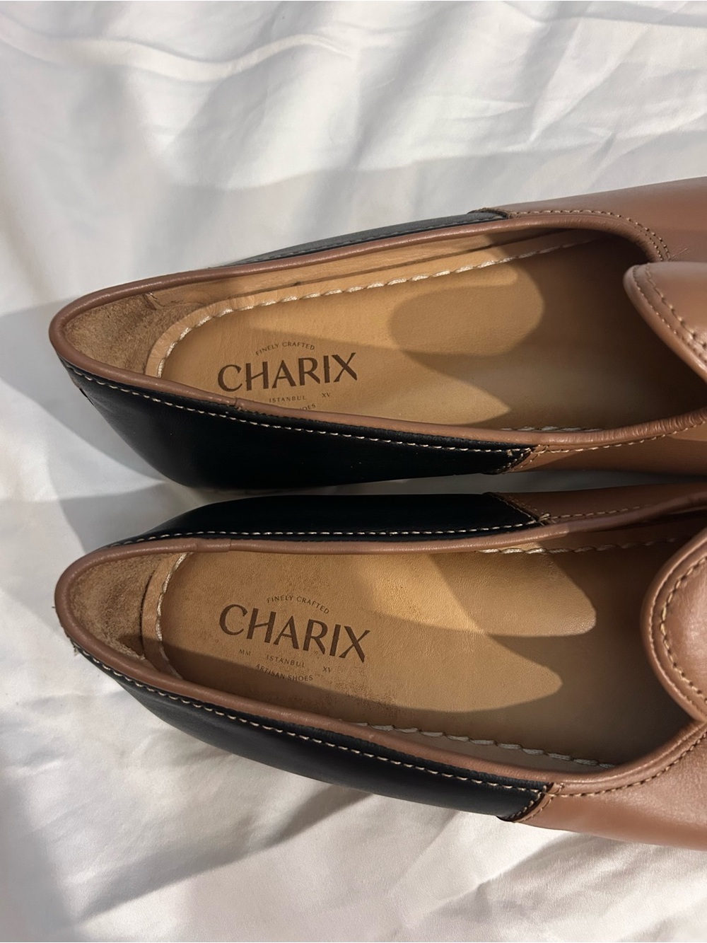 Charix Camel Black Leather Comfort Minimalist Loafer Slip On Womens Shoe 45 US13 - Picture 2 of 6